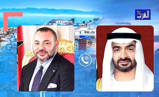 قناة العرب تيفي : محمد بن زايد يتلقى اتصالاً هاتفياً من الملك محمد السادس أكد خلاله وقوف المملكة المغربية مع الإمارات